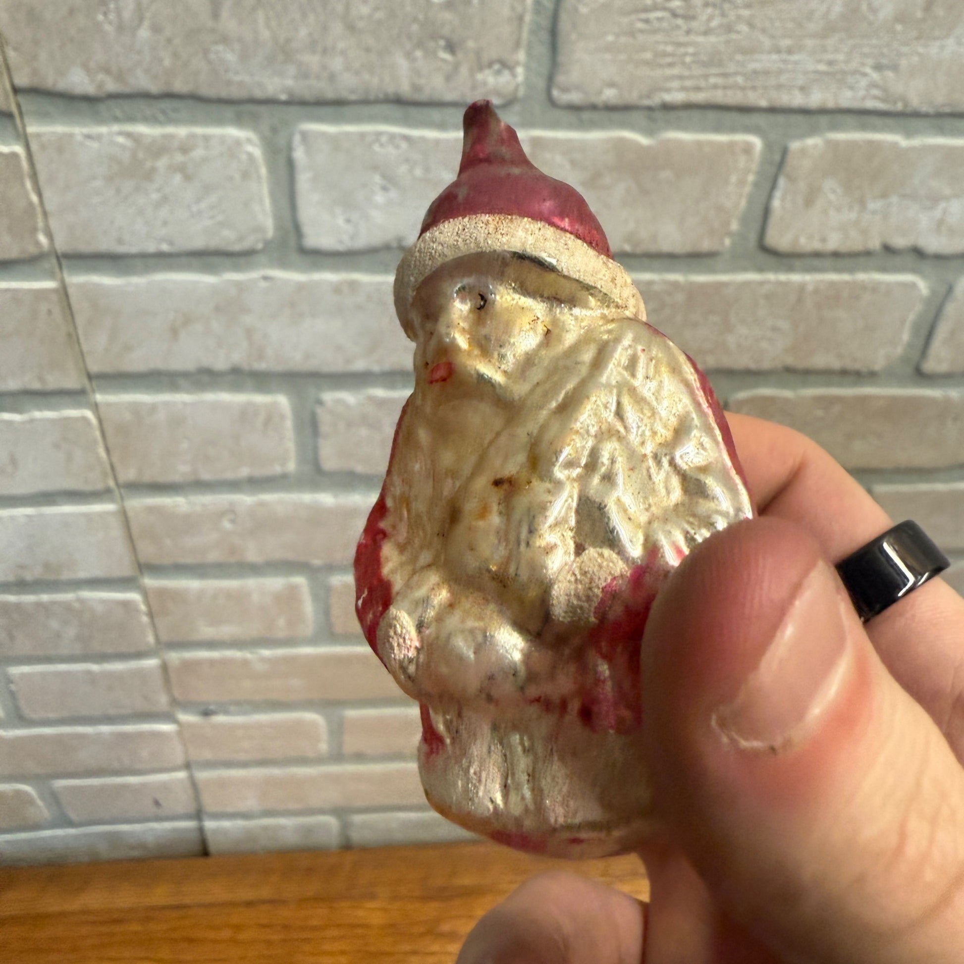 Original Early Santa Claus W/ Tree Christmas Ornament Mercury Glass Painted