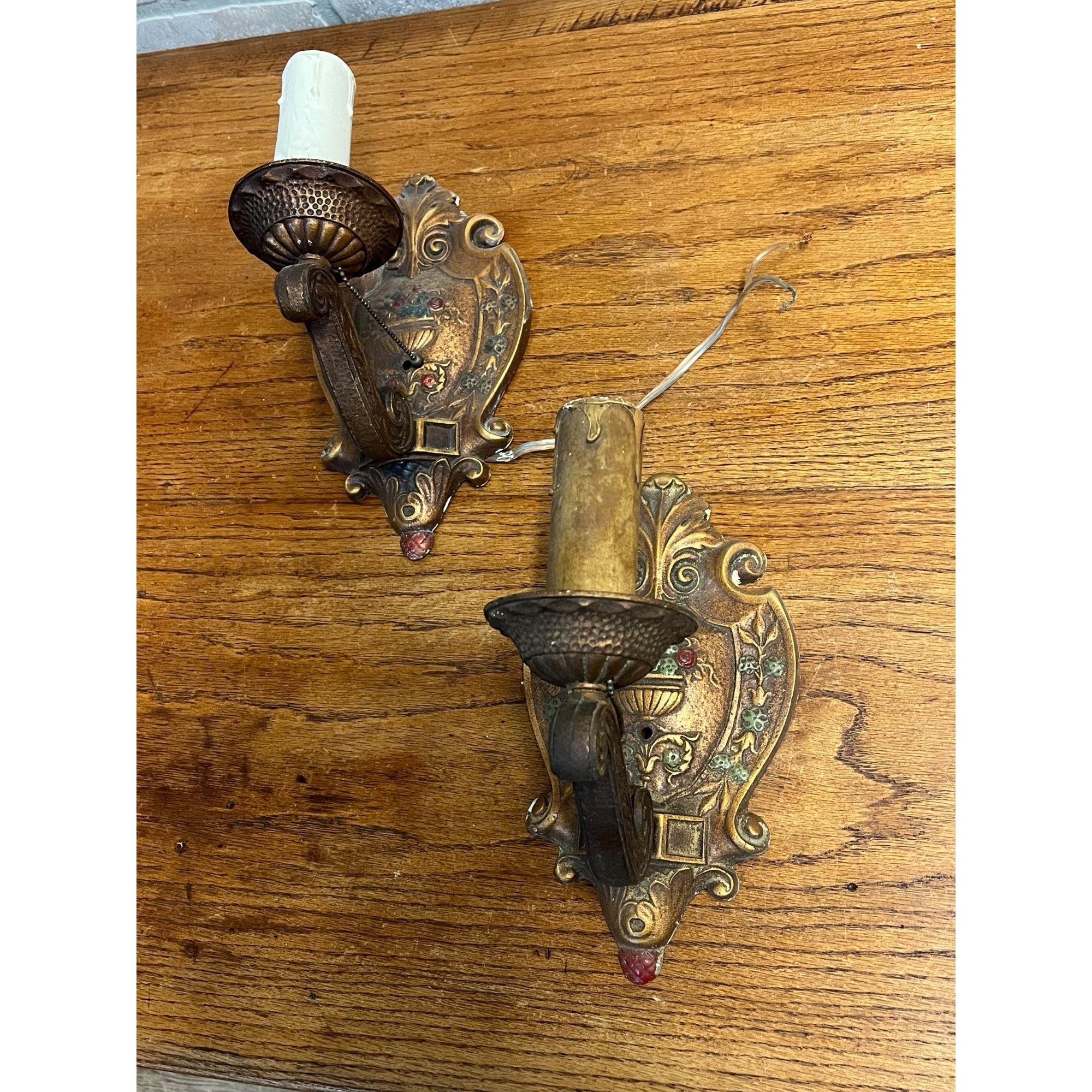 Antique Victorian Cast Iron Floral Wall Sconce Light Fixtures Art Nouveau