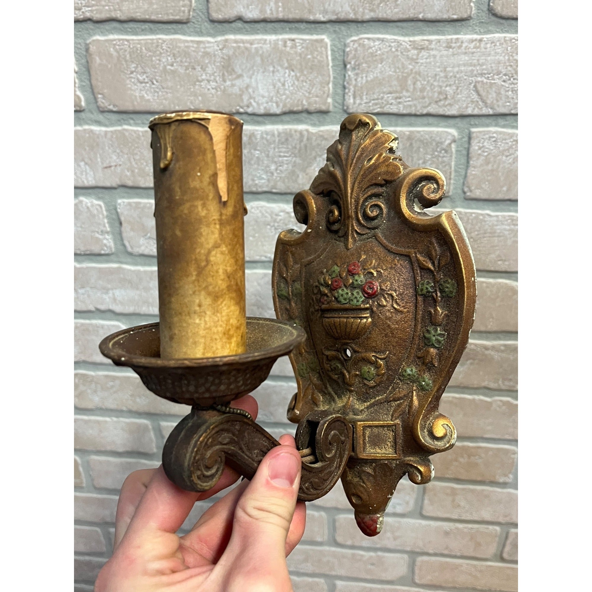 Antique Victorian Cast Iron Floral Wall Sconce Light Fixtures Art Nouveau
