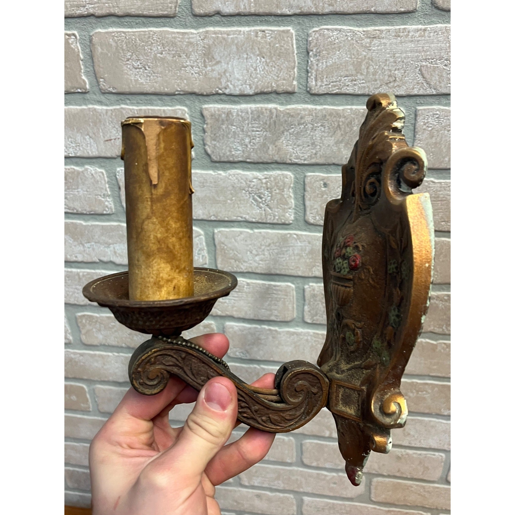 Antique Victorian Cast Iron Floral Wall Sconce Light Fixtures Art Nouveau