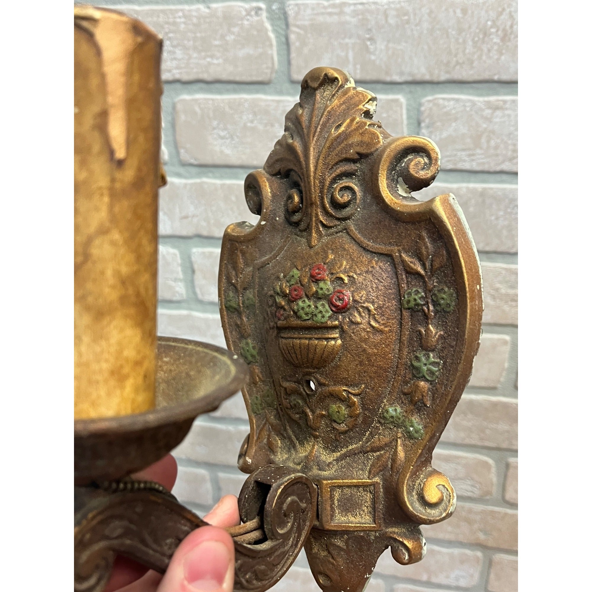 Antique Victorian Cast Iron Floral Wall Sconce Light Fixtures Art Nouveau