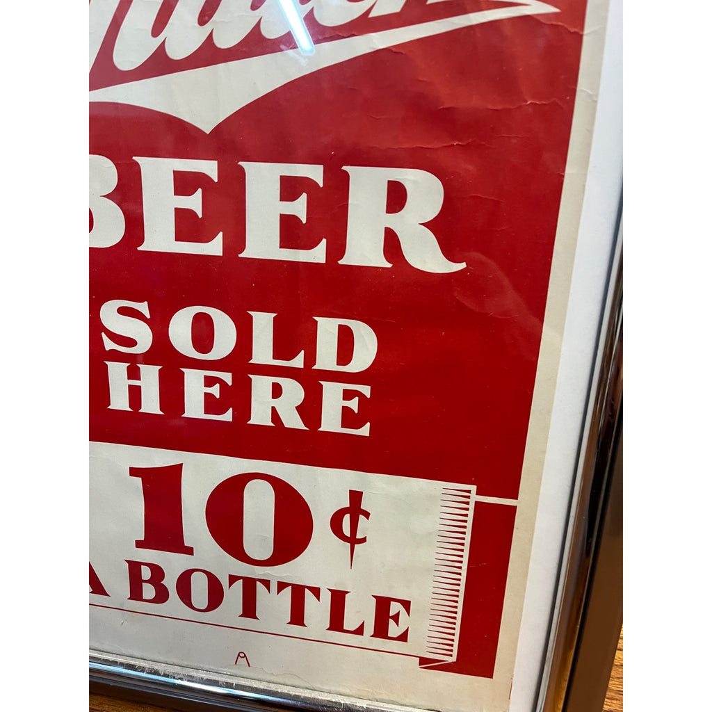 Vintage 1940s Miller Beer Milwaukee Paper Advertising Sign Poster Bar 10 Cents