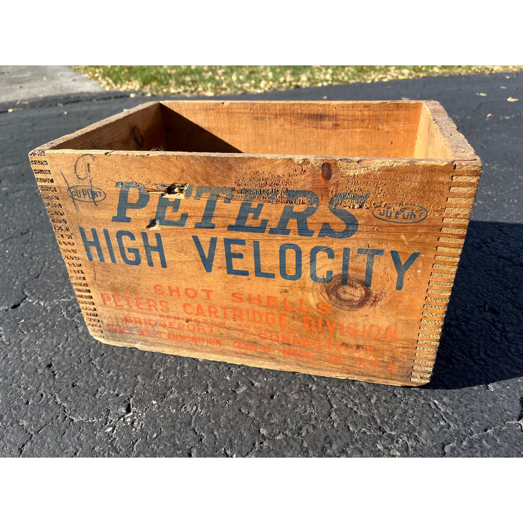 Vintage Peters High Velocity Shot Shells Wooden Ammo Crate Case Box 12ga Shotgun