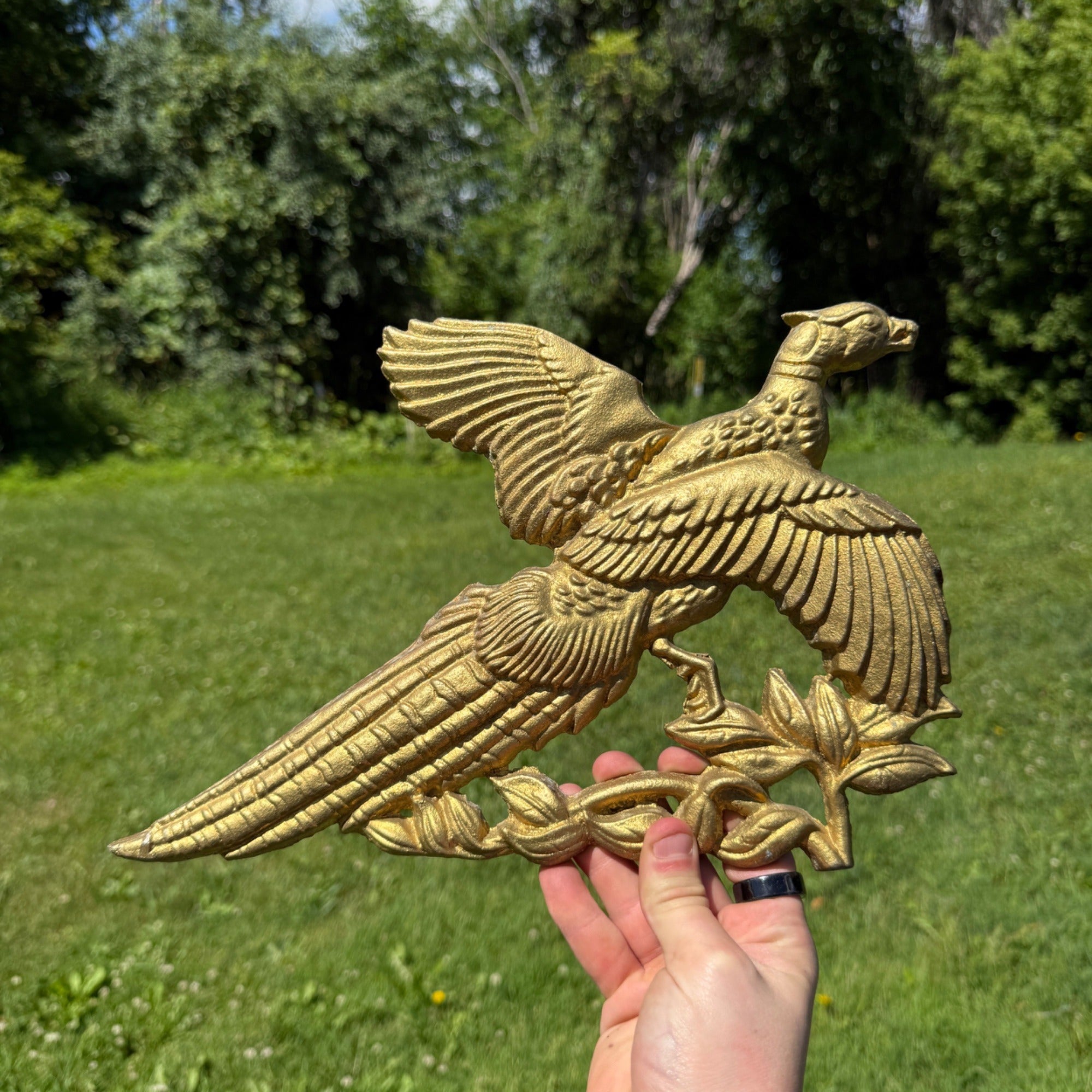 Vintage Gold-Toned Metal Flying Pheasant Wall Art 1970s Rustic Farmhouse Décor 1960s
