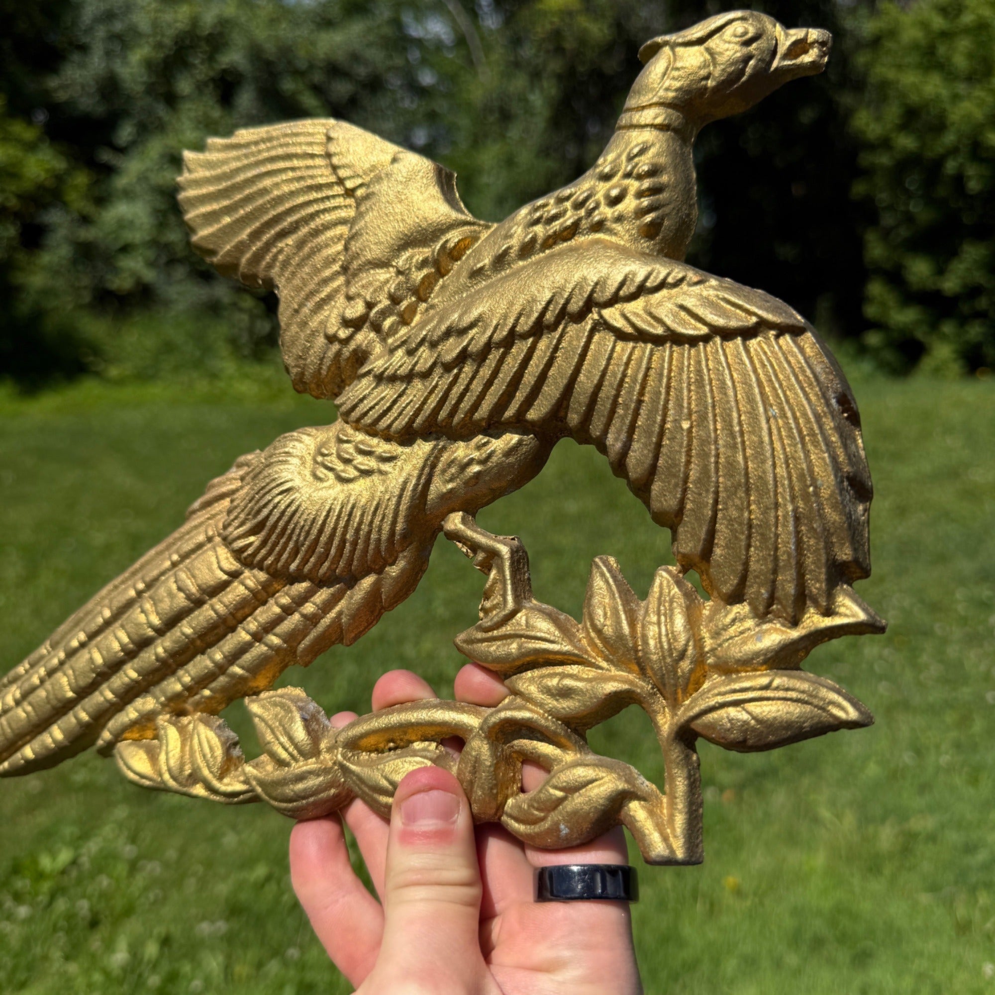 Vintage Gold-Toned Metal Flying Pheasant Wall Art 1970s Rustic Farmhouse Décor 1960s