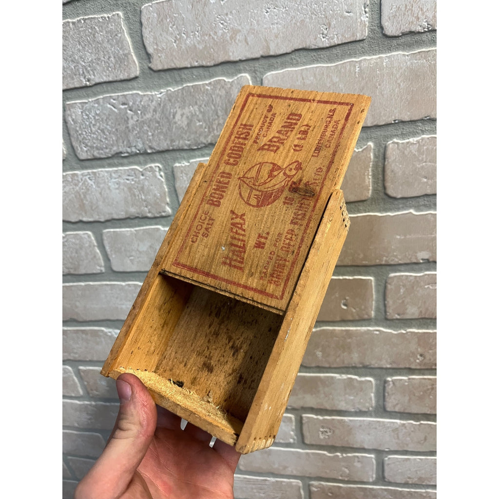 Vintage Halifax Brand Selected Boned Salt Codfish Wooden Box Slide Top