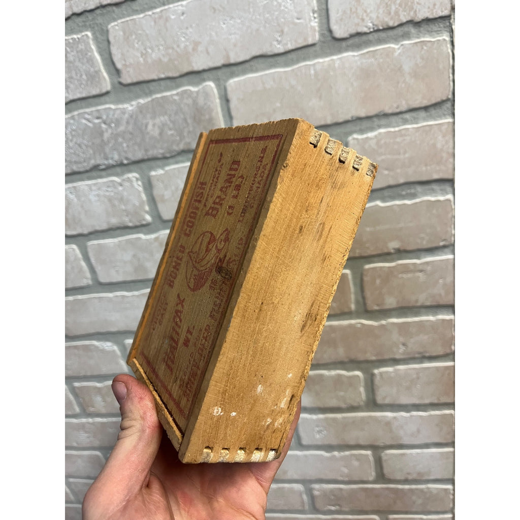 Vintage Halifax Brand Selected Boned Salt Codfish Wooden Box Slide Top