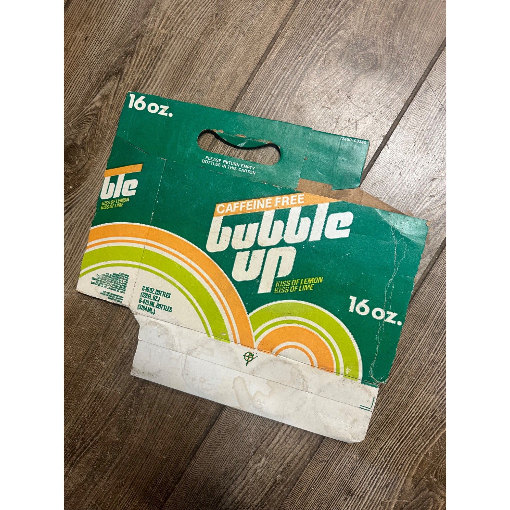 Bubble Up Soda Cardboard Carrier Eight Pack Carton Bottle 16oz Vintage