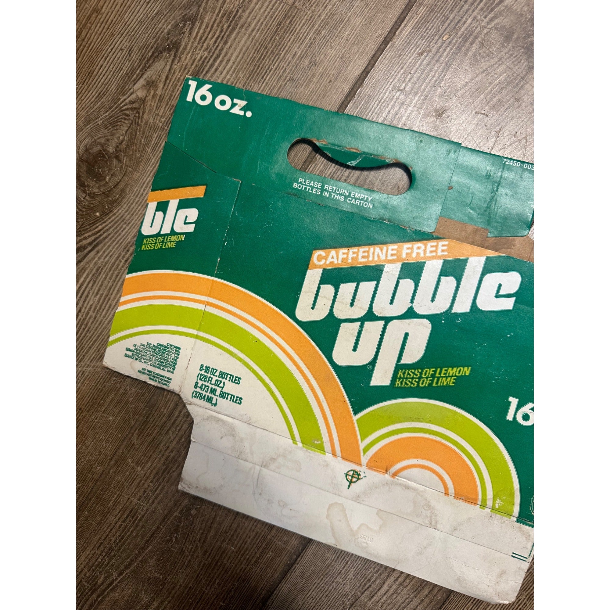 Bubble Up Soda Cardboard Carrier Eight Pack Carton Bottle 16oz Vintage