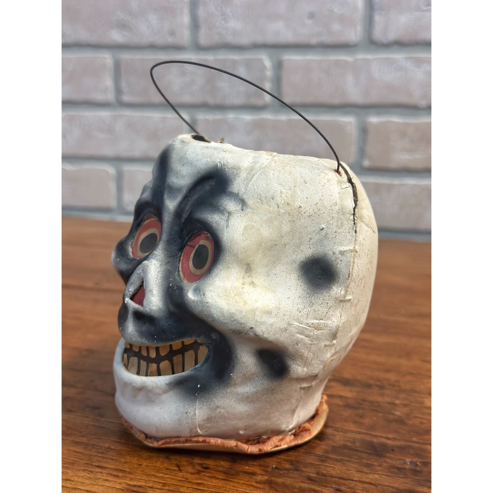 Antique 1920s Halloween Paper Mache Skull Skeleton Lantern German Original!