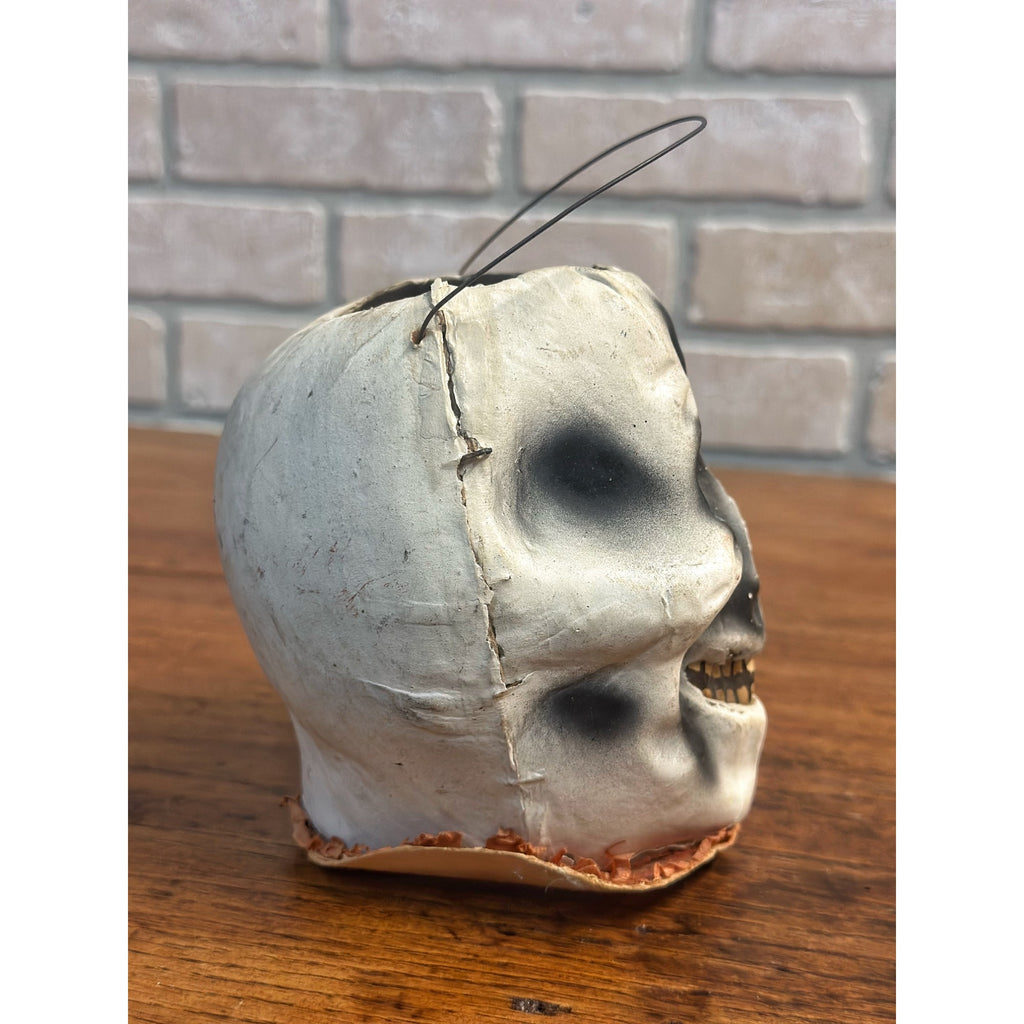 Antique 1920s Halloween Paper Mache Skull Skeleton Lantern German Original!