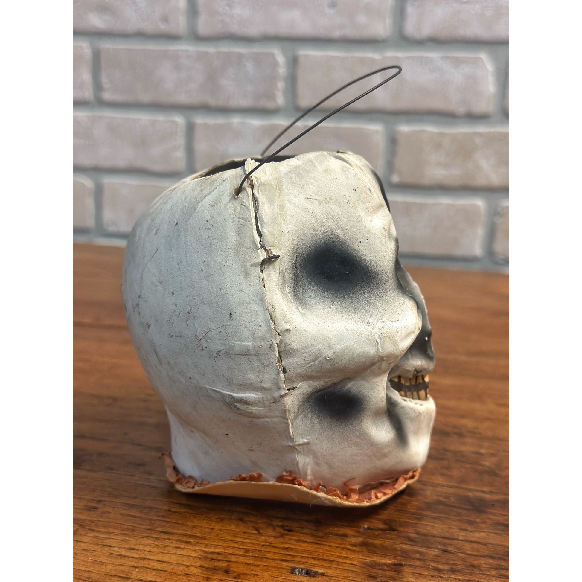 Antique 1920s Halloween Paper Mache Skull Skeleton Lantern German Original!