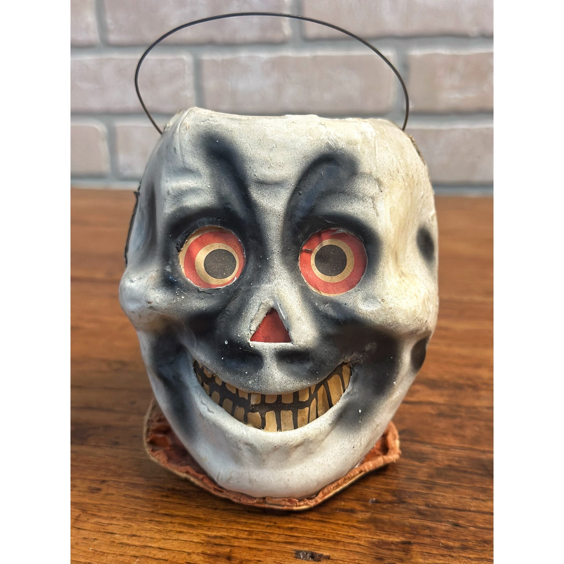 Antique 1920s Halloween Paper Mache Skull Skeleton Lantern German Original!