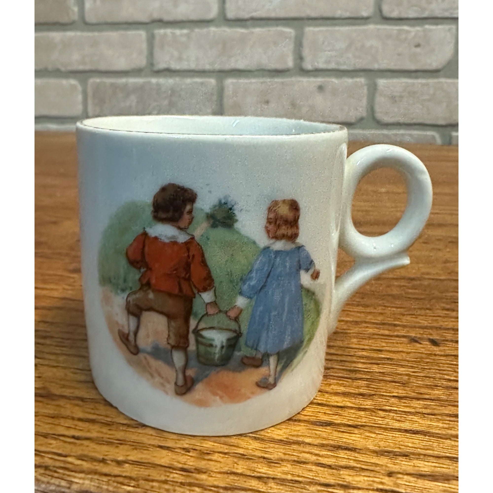 Antique Victorian 1900s Porcelain German Child's Mug Tea Cup Jack Jill Nursery Rhyme