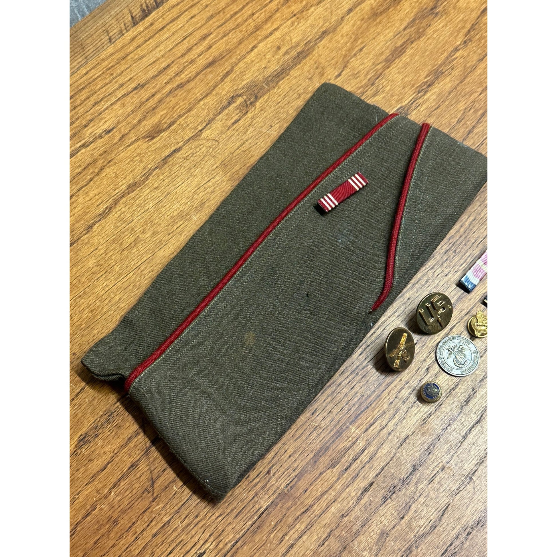 Vintage WWII Era Garrison Cap & Service Medals, Pins, Ribbons, Badges
