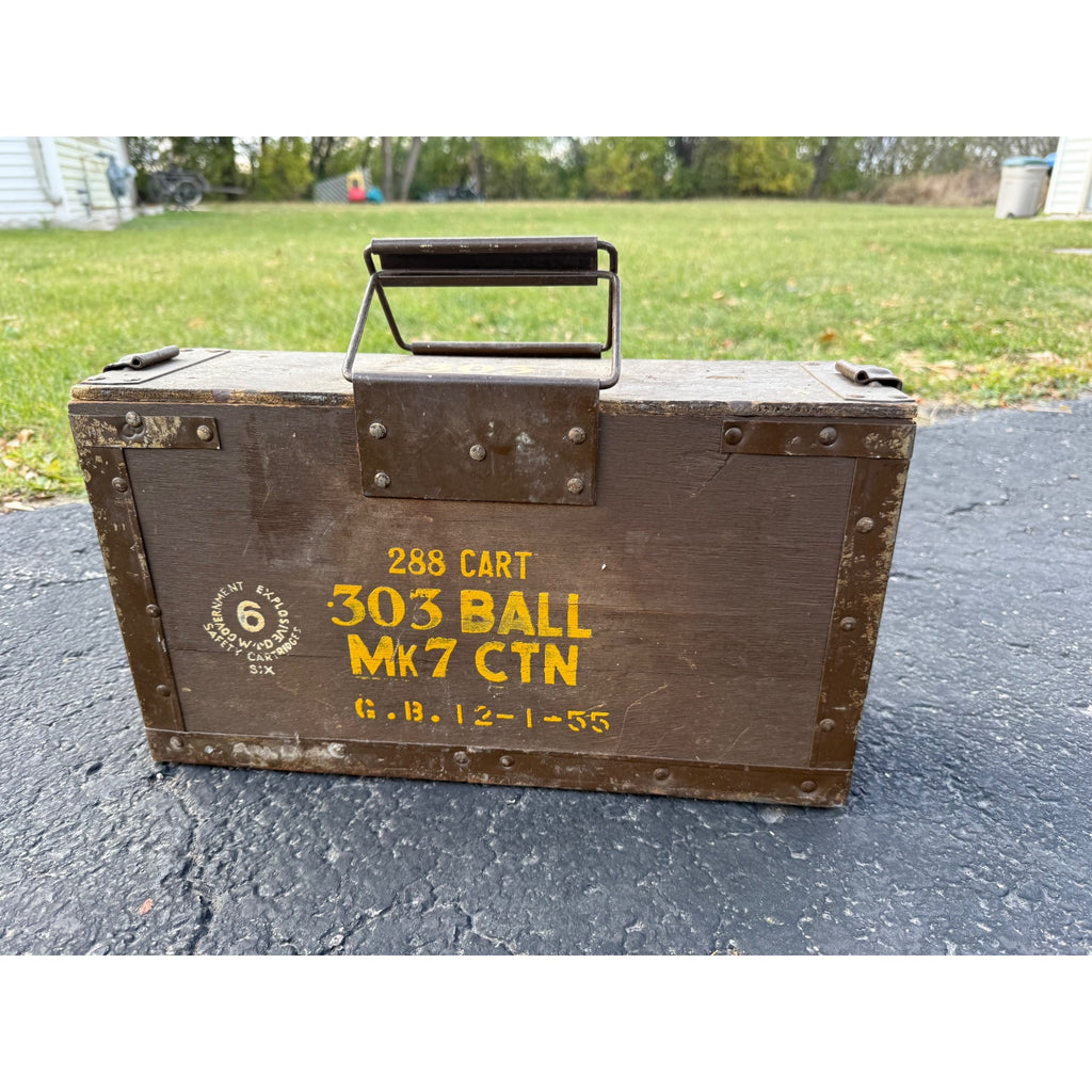 Vintage RARE British RAF 288 Cart 303 Ball Mk7 CTN Wooden Ammo Box Wood