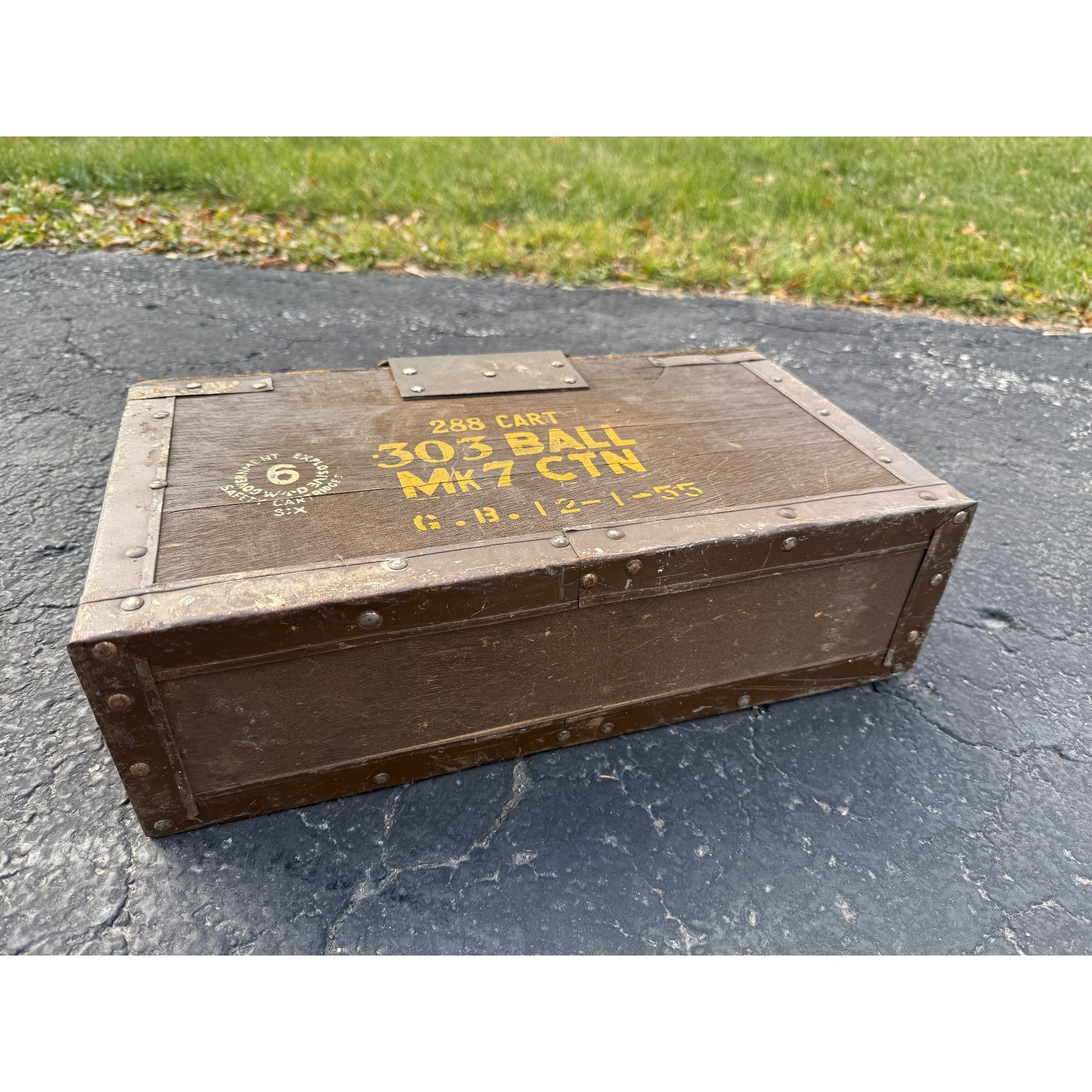 Vintage RARE British RAF 288 Cart 303 Ball Mk7 CTN Wooden Ammo Box Wood