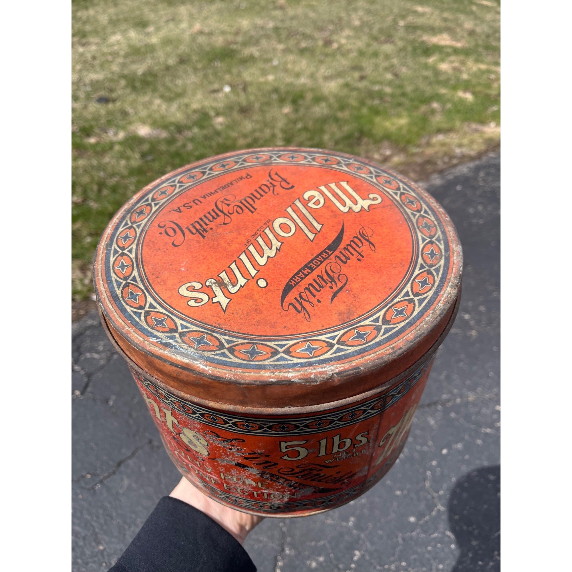 Vintage Mellomints 5lb Candy Tin - Brandle & Smith - Philadelphia PA Advertising