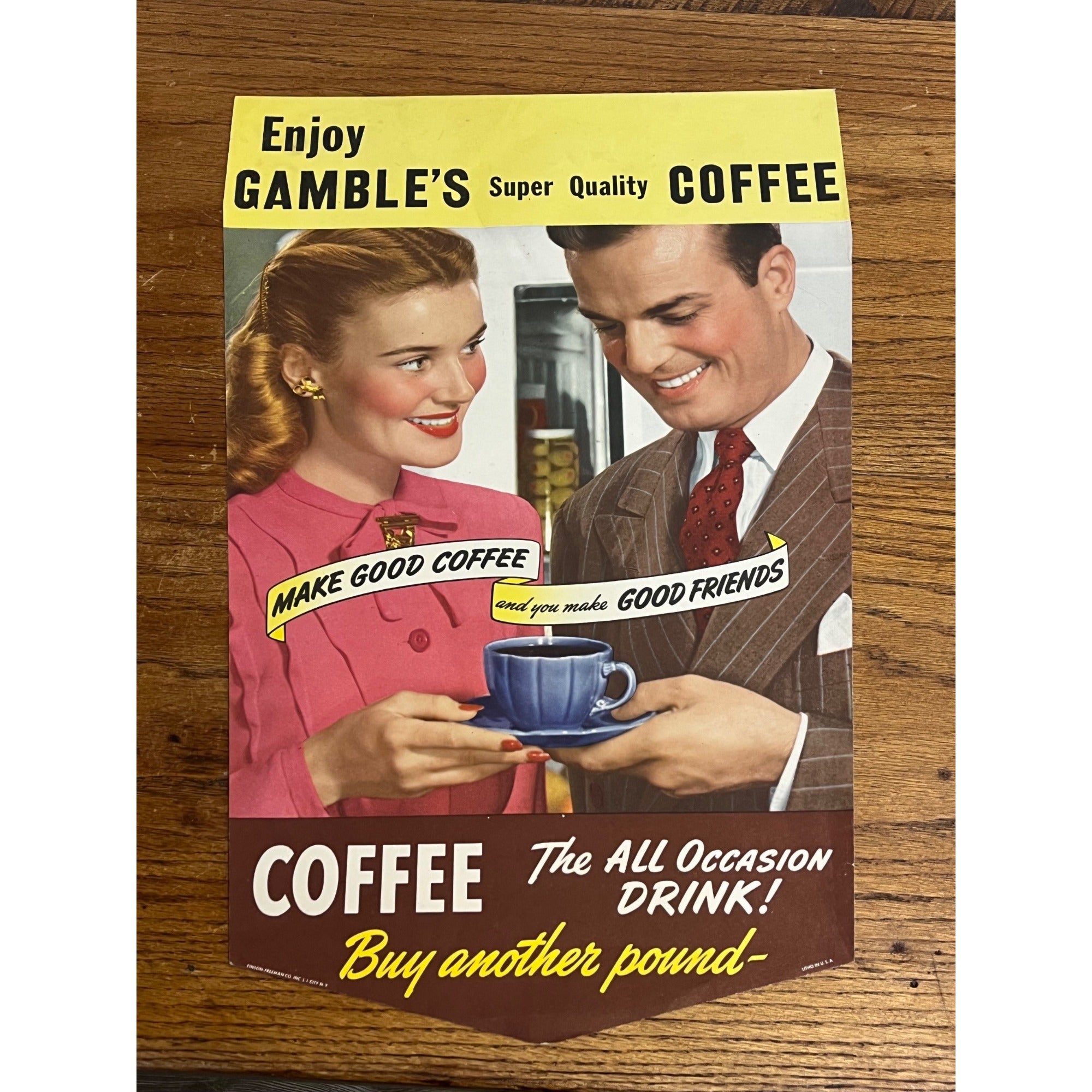 Vintage Gambles Coffee Poster Double Sided Hanger Advertising Store Sign