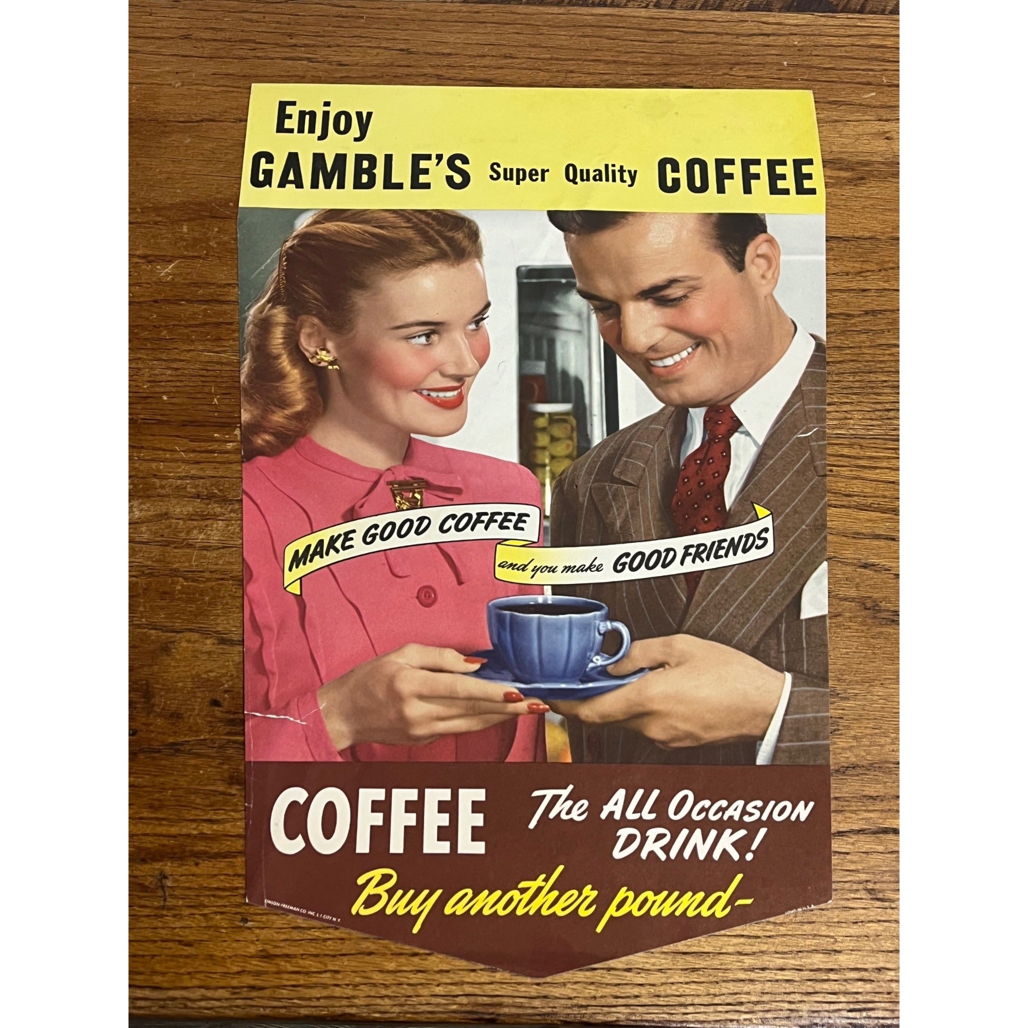 Vintage Gambles Coffee Poster Double Sided Hanger Advertising Store Sign