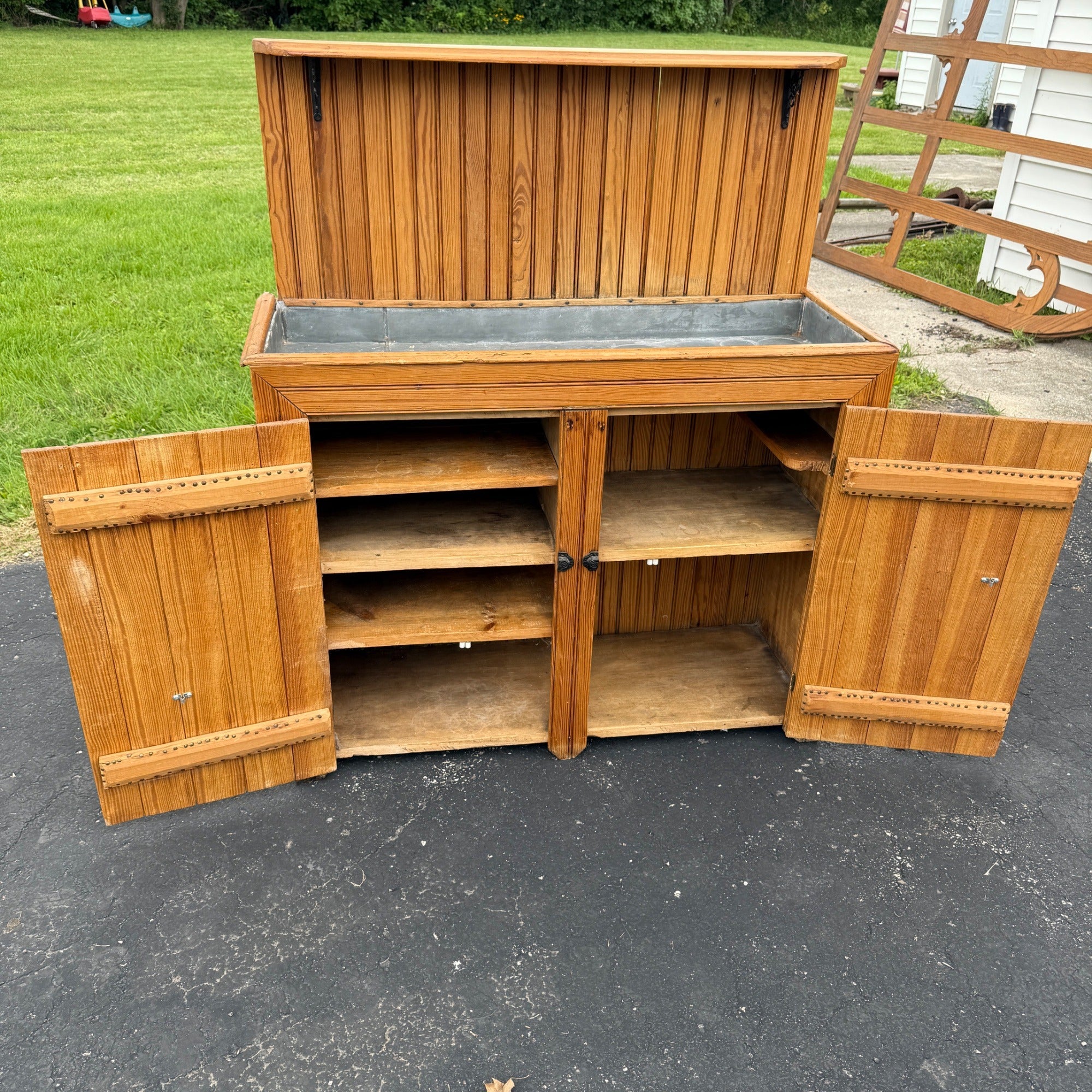 Antique Primitive Wooden Pine Farmhouse Dry Sink