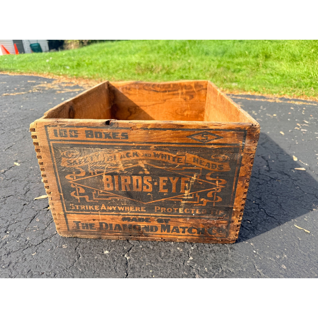 Vintage Birdseye Diamond Match Company Wood Crate Dovetail Joints Advertising