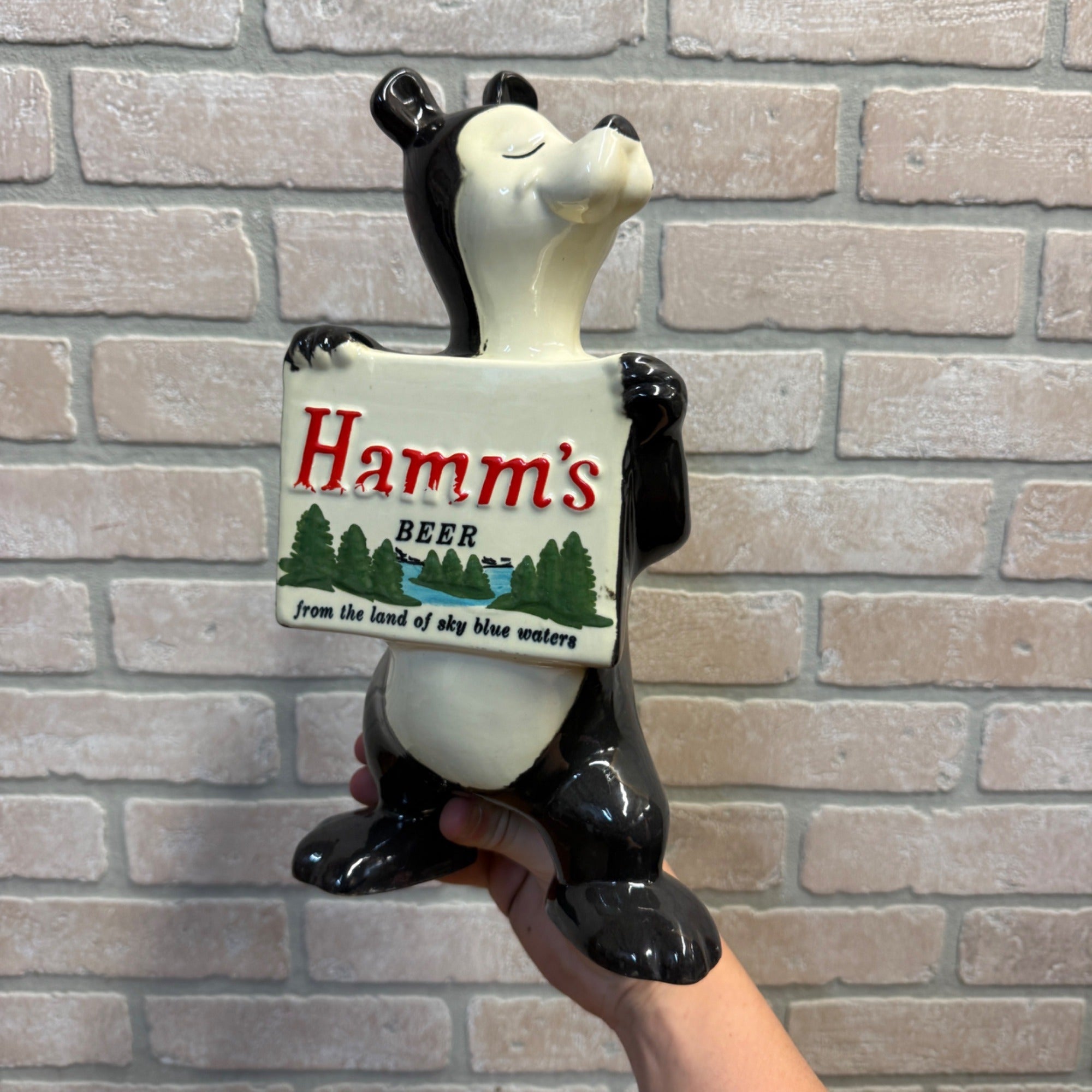 Rare Vintage 1950s Red Wing Pottery Hamm's Beer Bear Figural Ceramic Coin Bank 11.5"