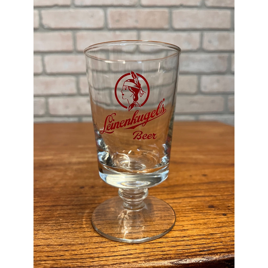 Vintage Leinenkugels Beer Footed Beer Glass Indian Maiden 5.25"