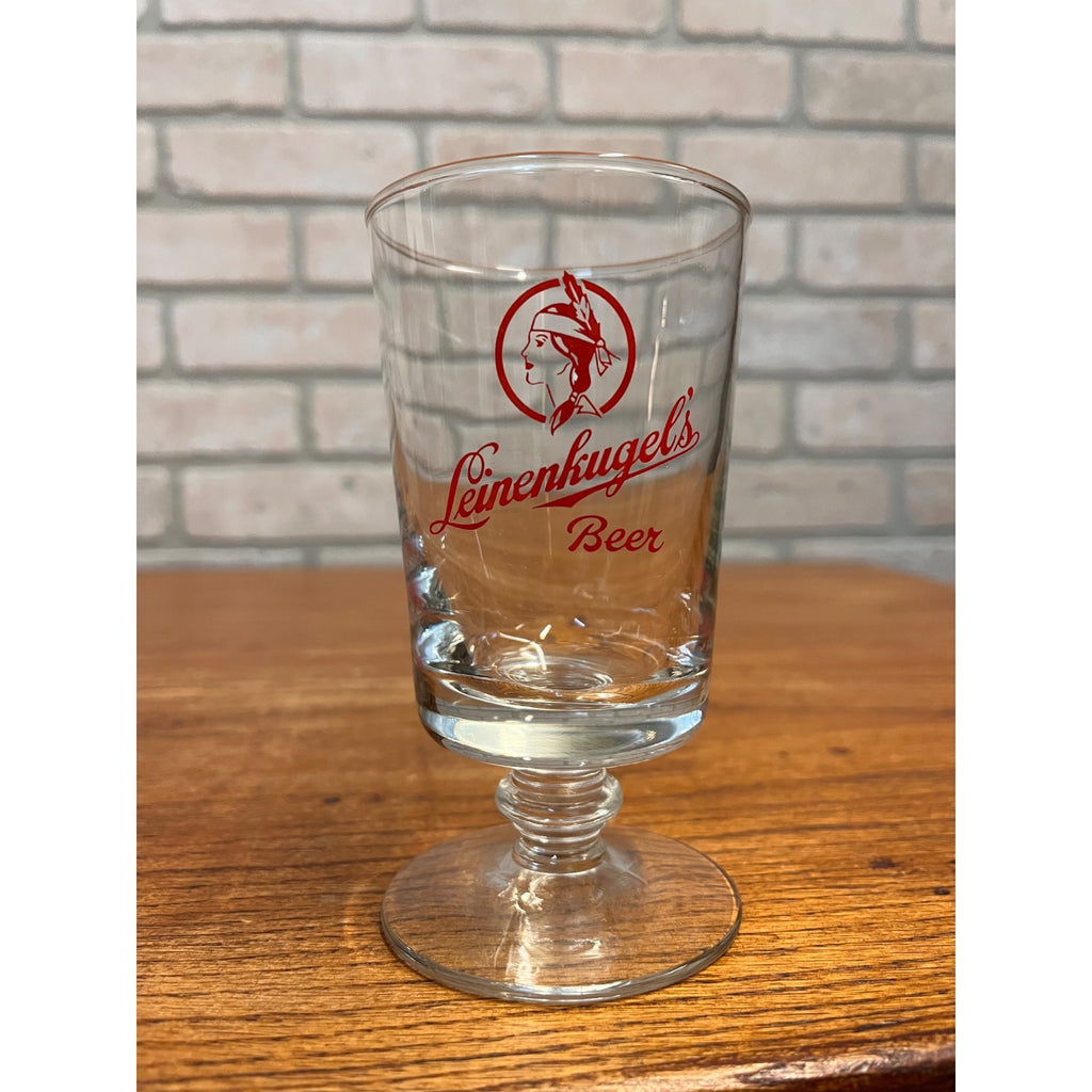 Vintage Leinenkugels Beer Footed Beer Glass Indian Maiden 5.25"