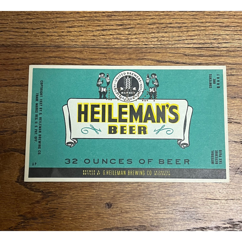 Vintage G. Heileman Brewing Co. LaCrosse Wisconsin IRTP Beer Bottle Label 32oz