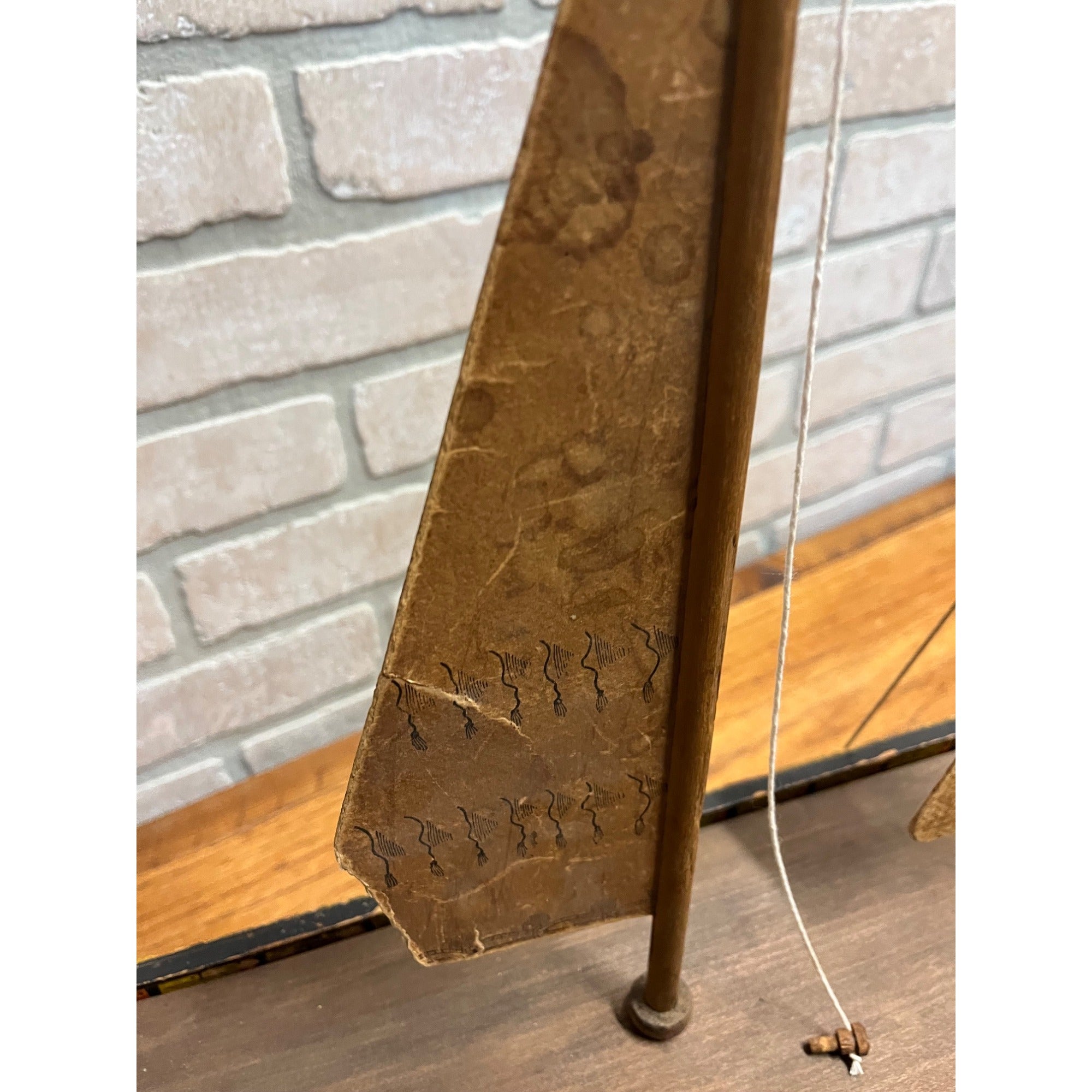 RARE Antique Reed Paper Lithograph + Wood Ocean Wave Leominster Sailing Ship Toy