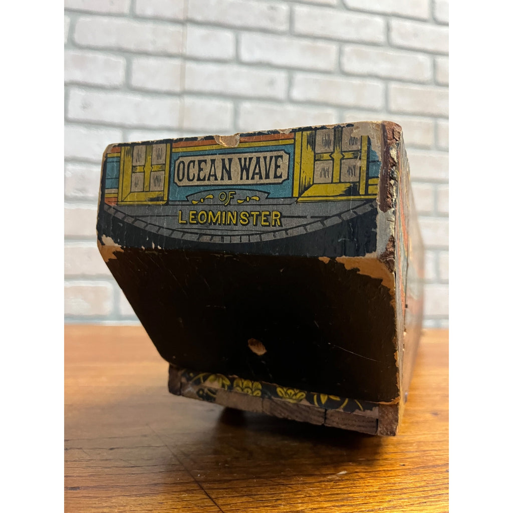 RARE Antique Reed Paper Lithograph + Wood Ocean Wave Leominster Sailing Ship Toy