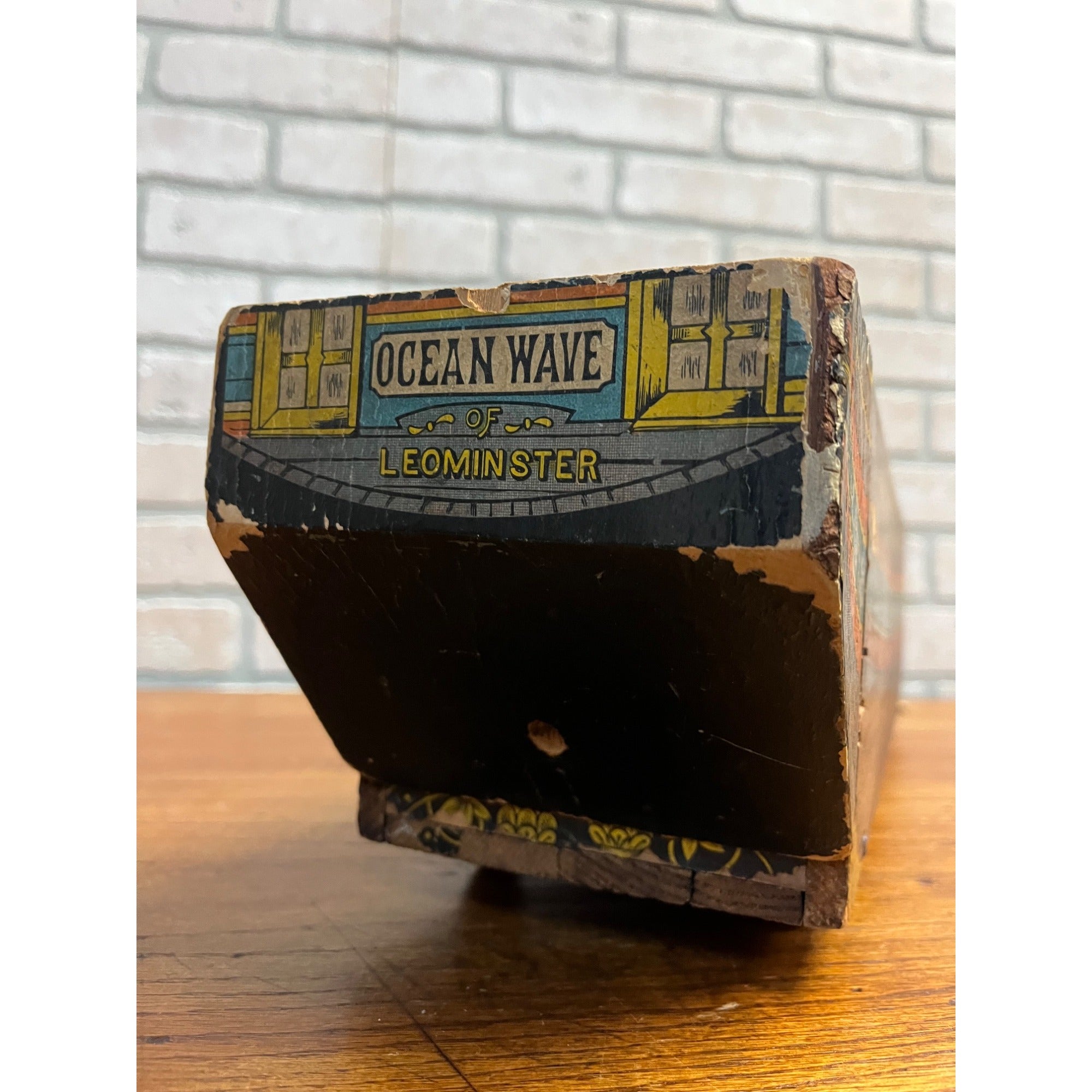 RARE Antique Reed Paper Lithograph + Wood Ocean Wave Leominster Sailing Ship Toy