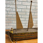 RARE Antique Reed Paper Lithograph + Wood Ocean Wave Leominster Sailing Ship Toy