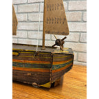 RARE Antique Reed Paper Lithograph + Wood Ocean Wave Leominster Sailing Ship Toy