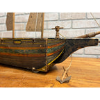 RARE Antique Reed Paper Lithograph + Wood Ocean Wave Leominster Sailing Ship Toy