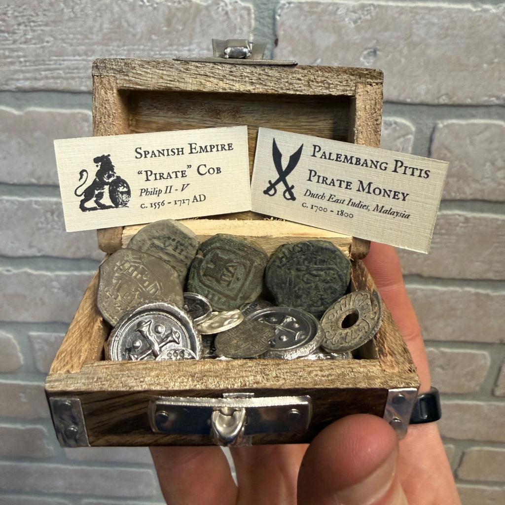Pirate Treasure Chest W/ Real Pirate Money & 70 Grams of Silver