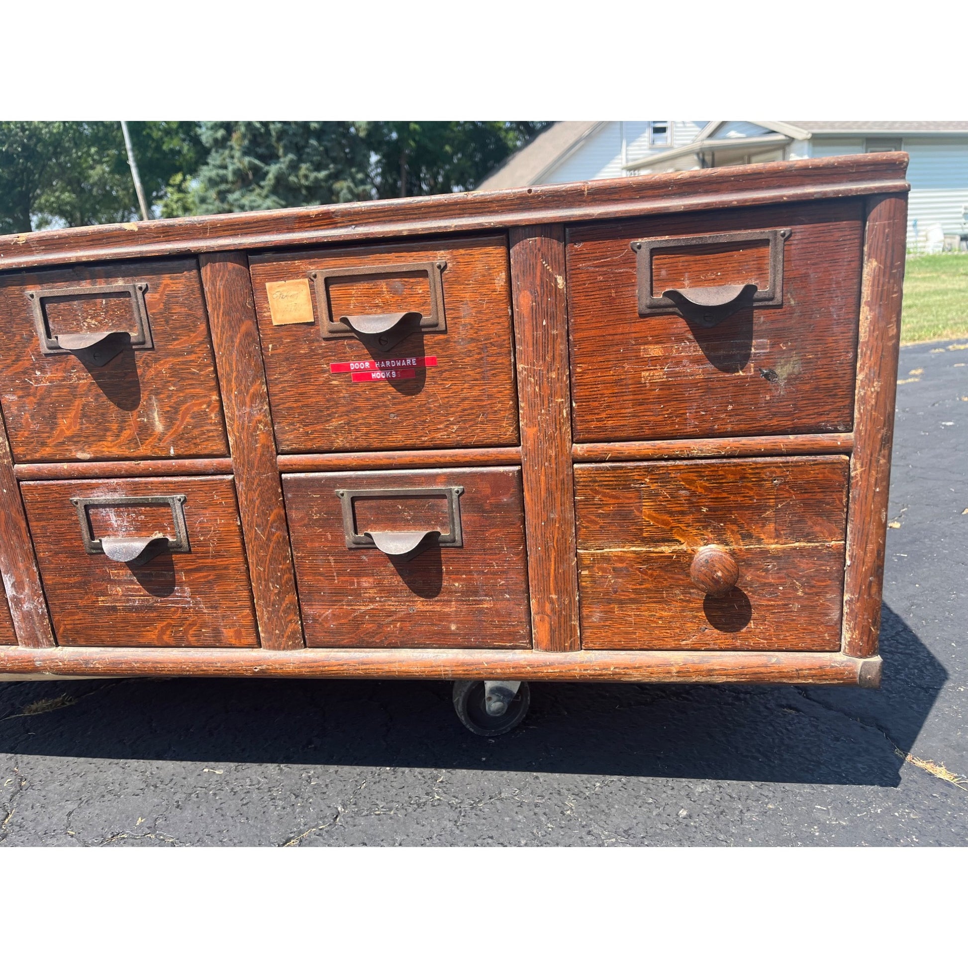 Vintage Ten Drawer Tabletop Oak Wooden Storage Cabinet Industrial