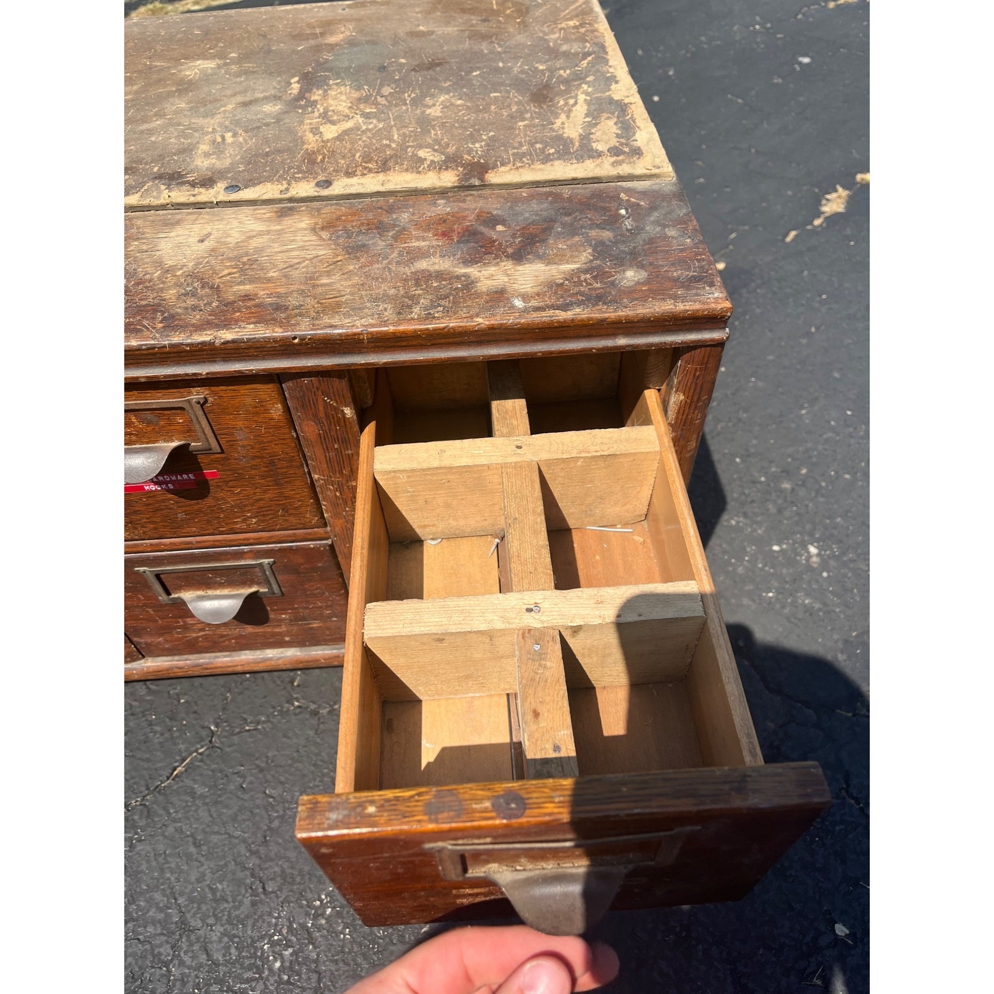 Vintage Ten Drawer Tabletop Oak Wooden Storage Cabinet Industrial