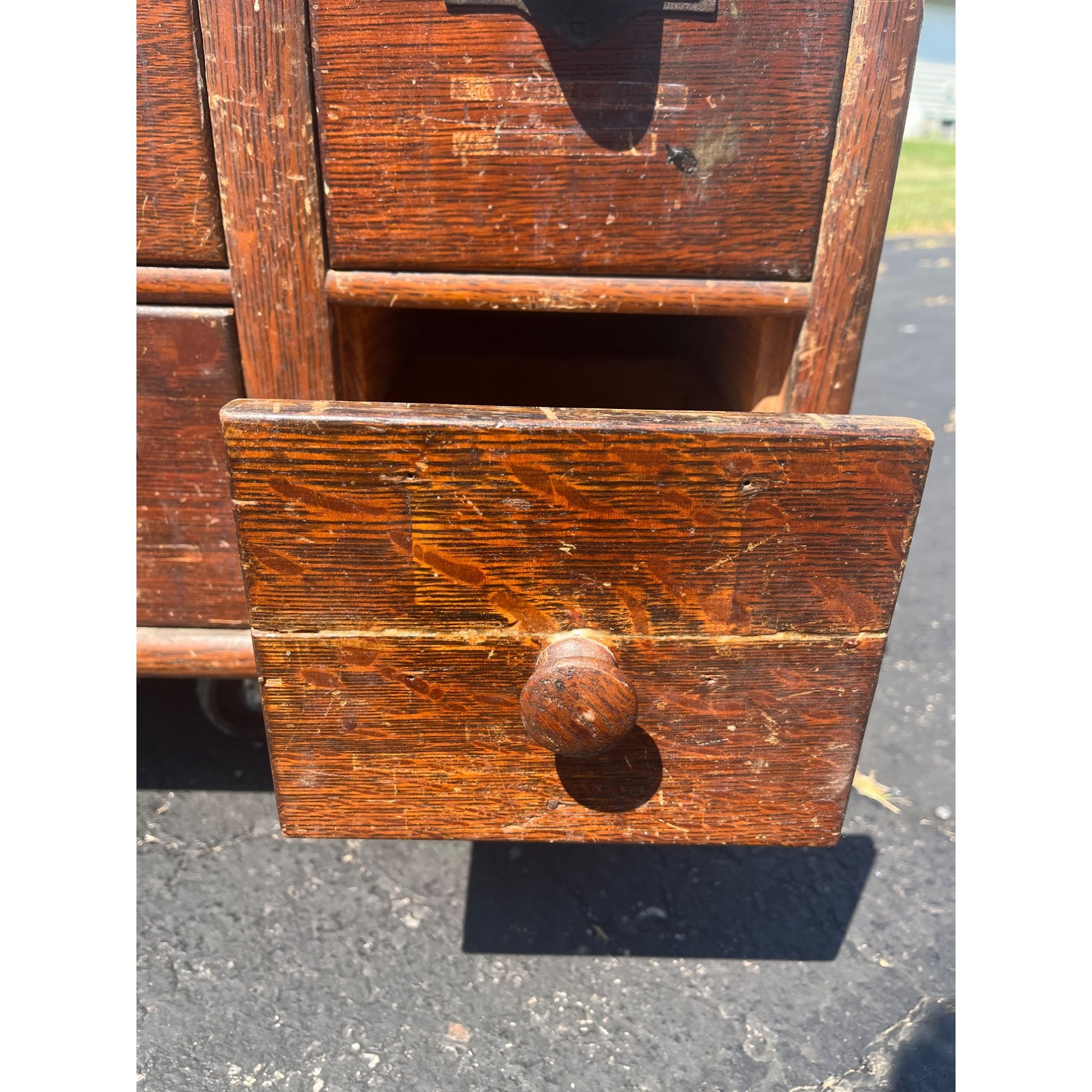 Vintage Ten Drawer Tabletop Oak Wooden Storage Cabinet Industrial