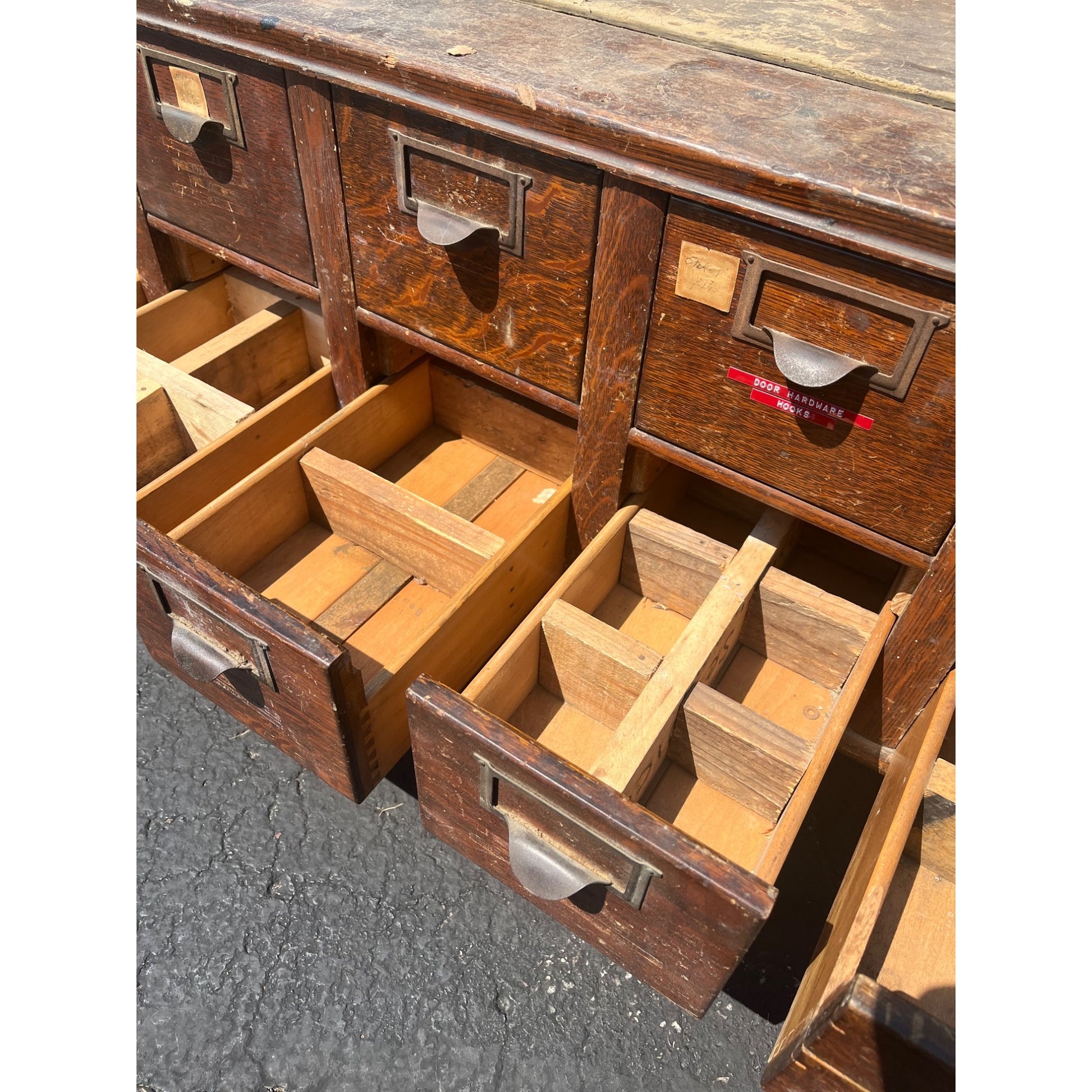 Vintage Ten Drawer Tabletop Oak Wooden Storage Cabinet Industrial