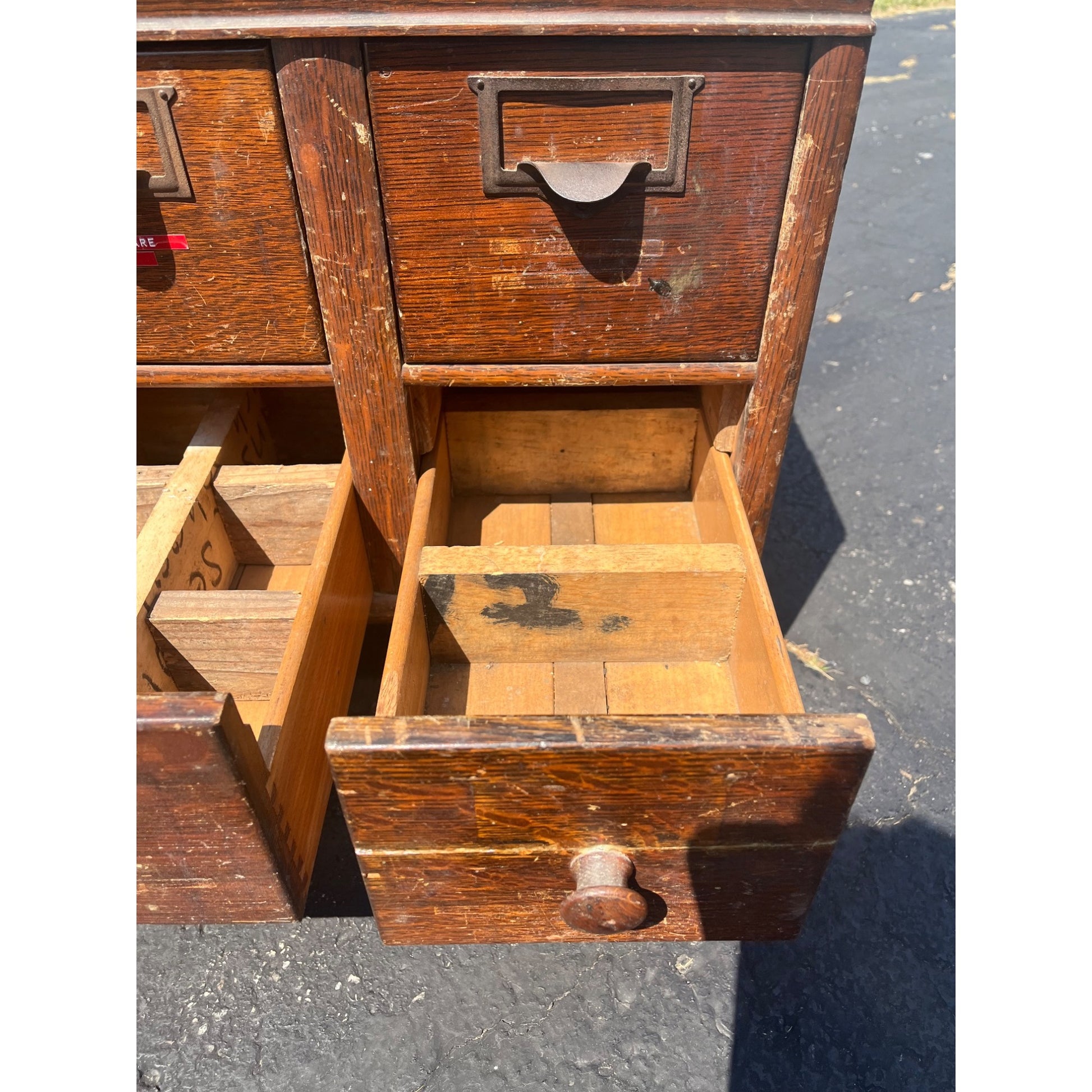 Vintage Ten Drawer Tabletop Oak Wooden Storage Cabinet Industrial