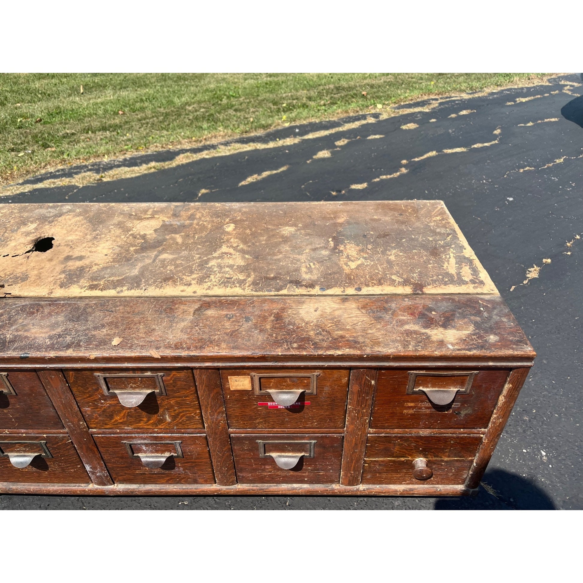 Vintage Ten Drawer Tabletop Oak Wooden Storage Cabinet Industrial