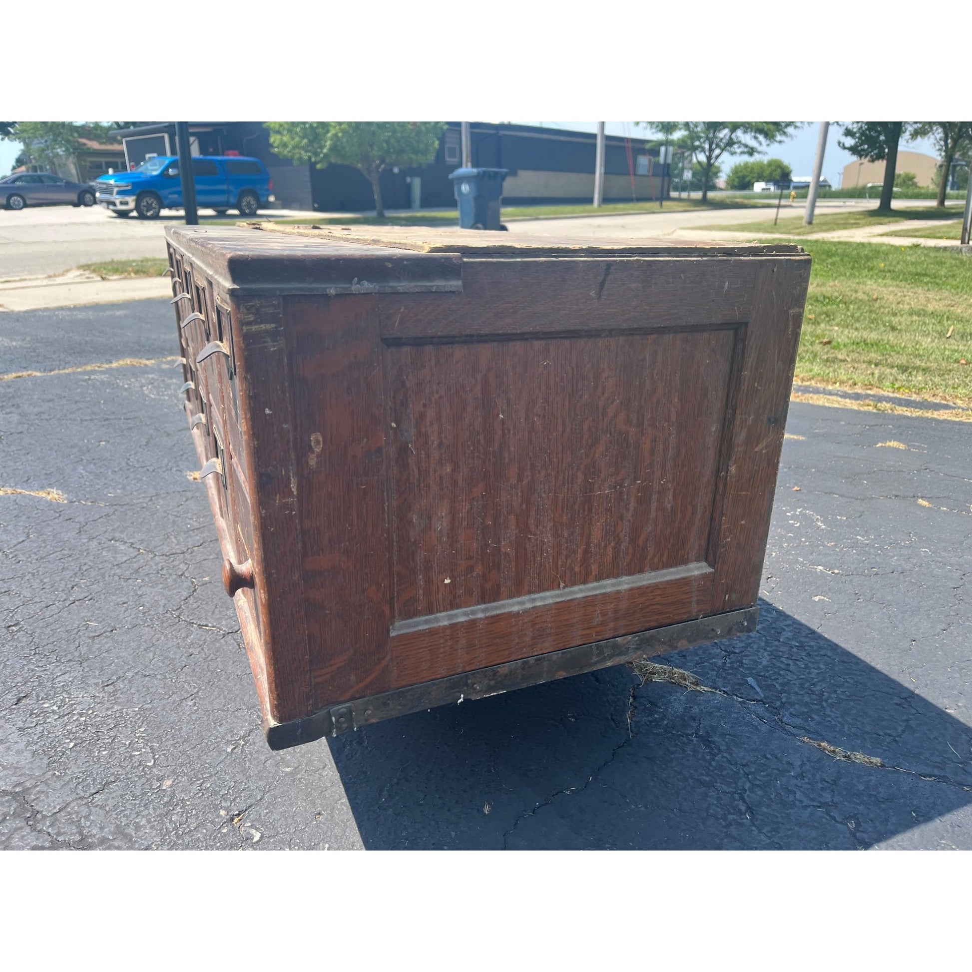 Vintage Ten Drawer Tabletop Oak Wooden Storage Cabinet Industrial