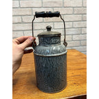 Antique Primitive Grey Graniteware Enamelware Cream Milk Can Pail Farmhouse Kitchen Decor