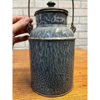 Antique Primitive Grey Graniteware Enamelware Cream Milk Can Pail Farmhouse Kitchen Decor