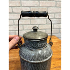 Antique Primitive Grey Graniteware Enamelware Cream Milk Can Pail Farmhouse Kitchen Decor