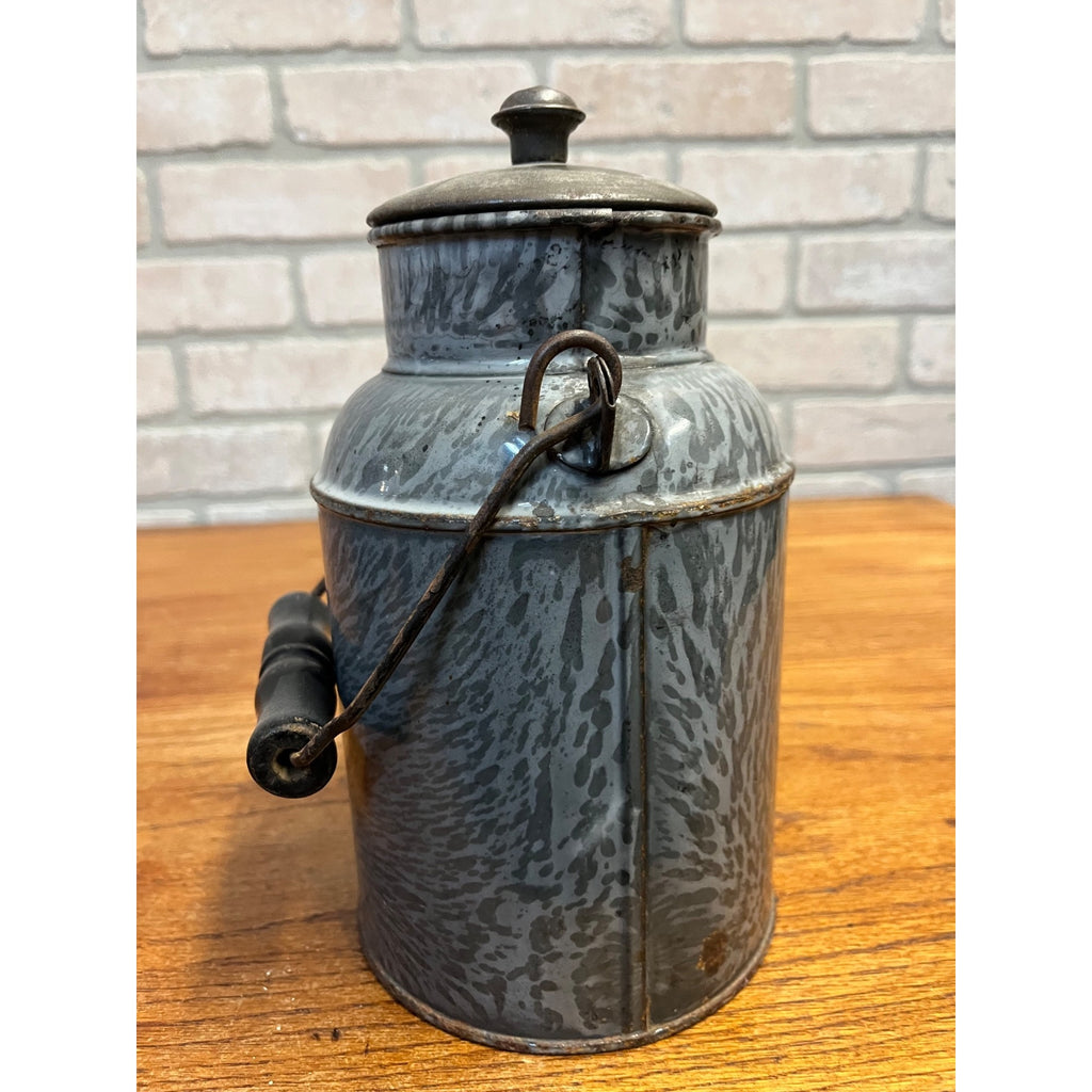 Antique Primitive Grey Graniteware Enamelware Cream Milk Can Pail Farmhouse Kitchen Decor