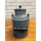 Antique Primitive Grey Graniteware Enamelware Cream Milk Can Pail Farmhouse Kitchen Decor