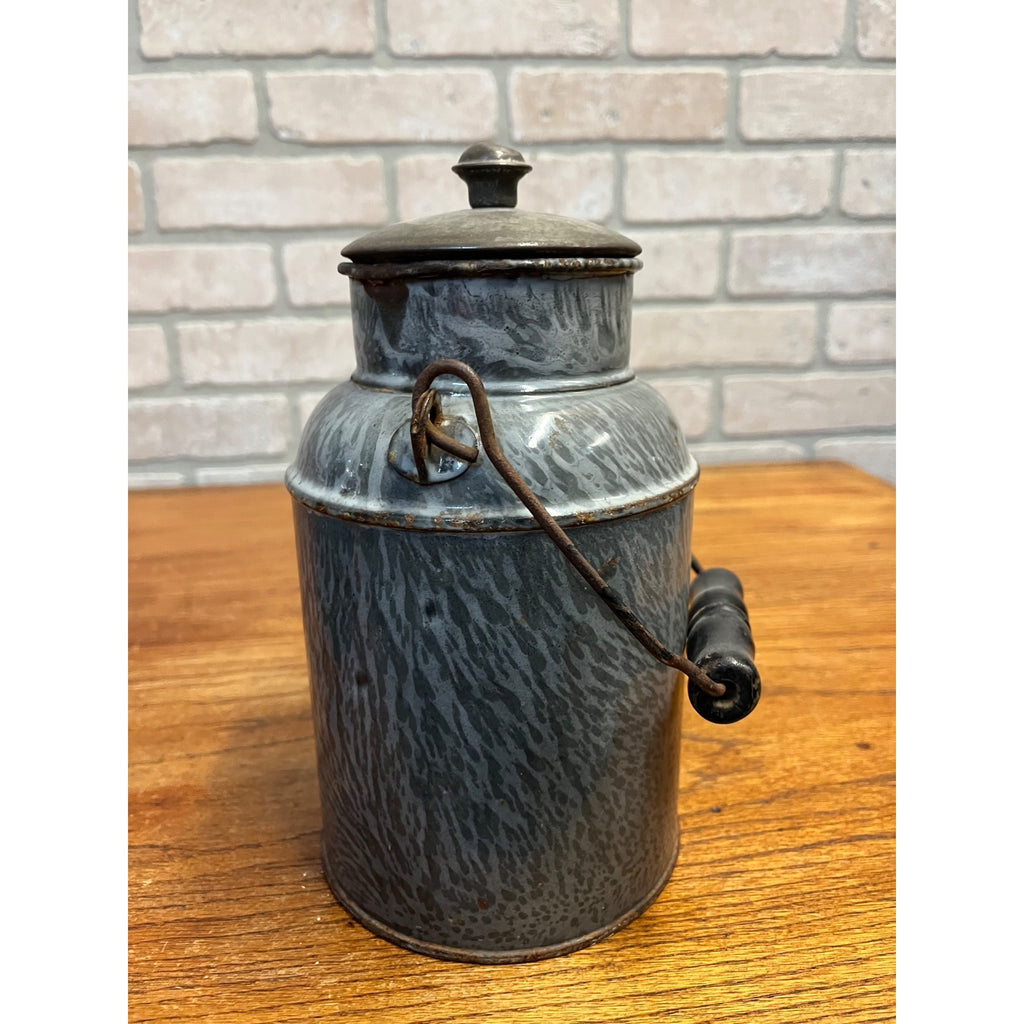 Antique Primitive Grey Graniteware Enamelware Cream Milk Can Pail Farmhouse Kitchen Decor
